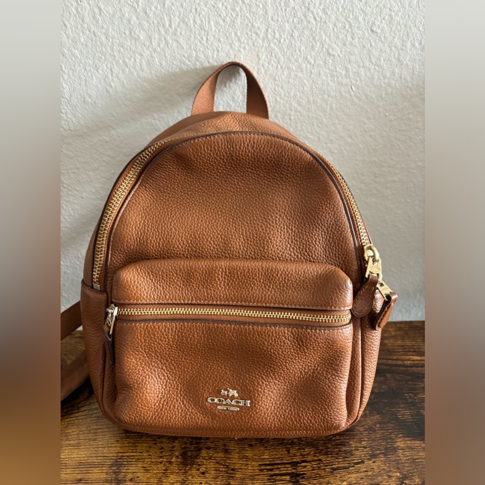 Light brown leather mini Coach backpack